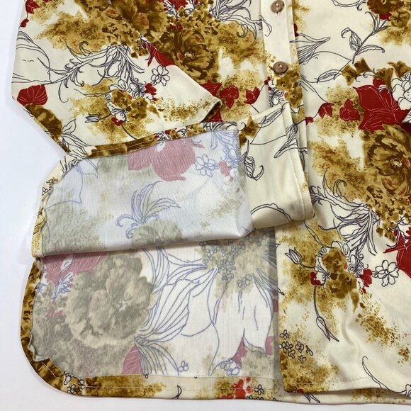 Women Floral Jacket Sleeveless Top Set Office Formal Work Cream Brown Red Size M - Picture 12 of 16